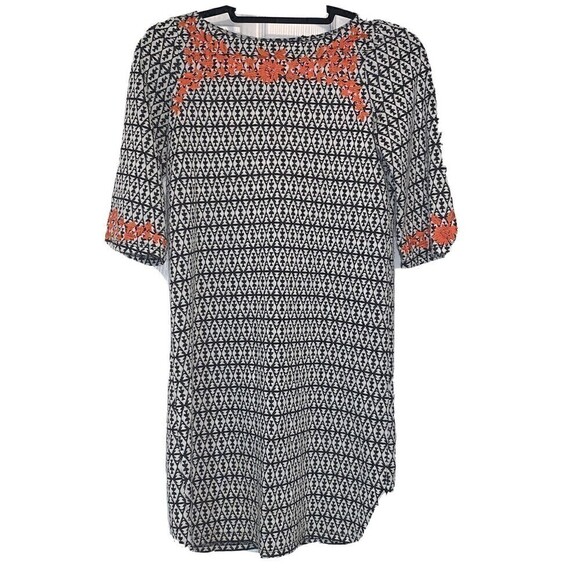 Thml‎ Womens XSmall Dress Textured Floral Black White Gem Shift Casual Comfort - Picture 1 of 6